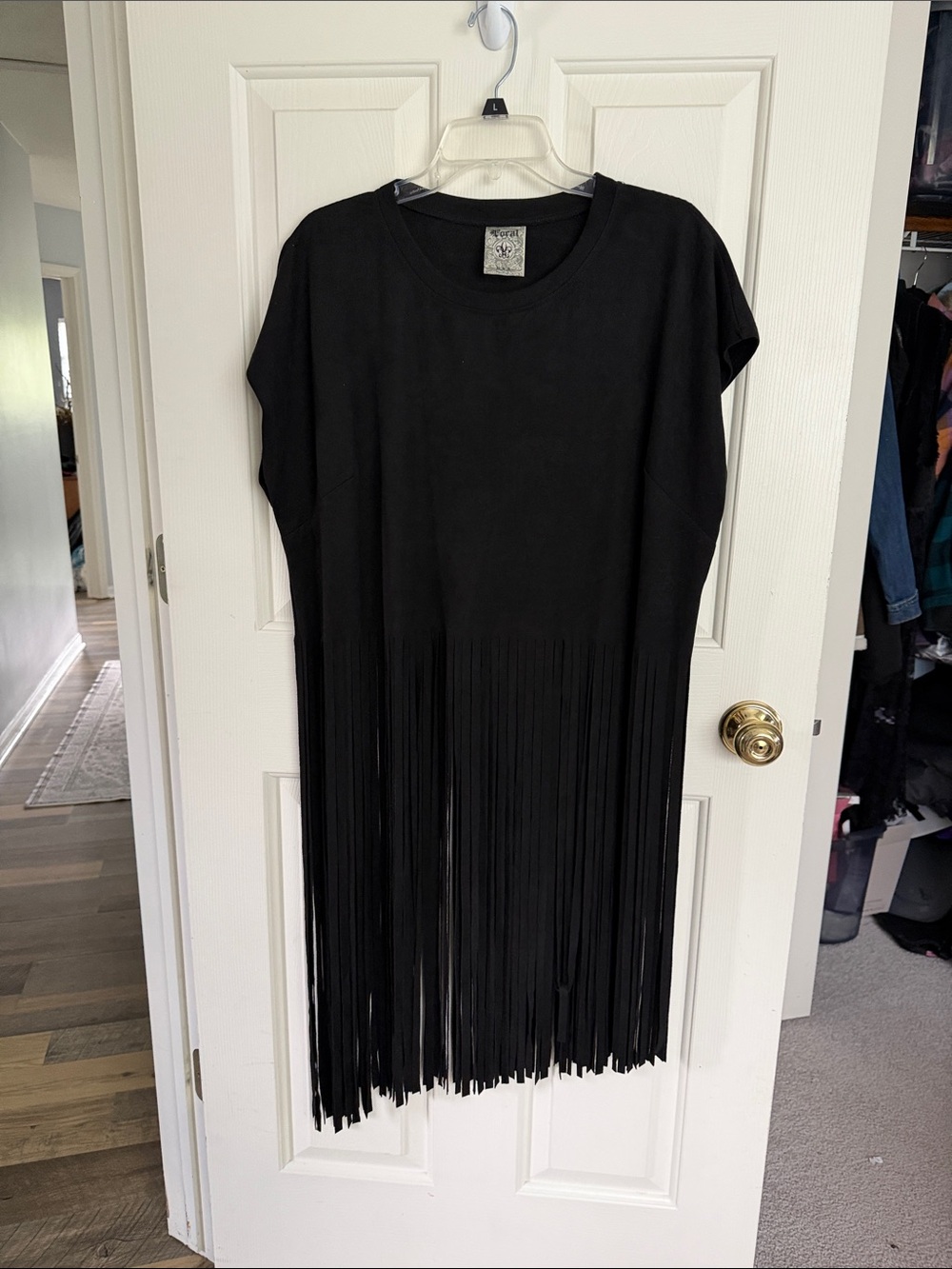 Vocal Black Fringe Short Sleeve Top
